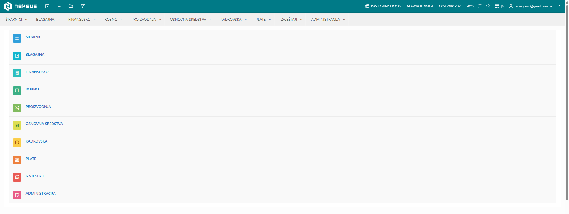 Neksus ERP screen 1
